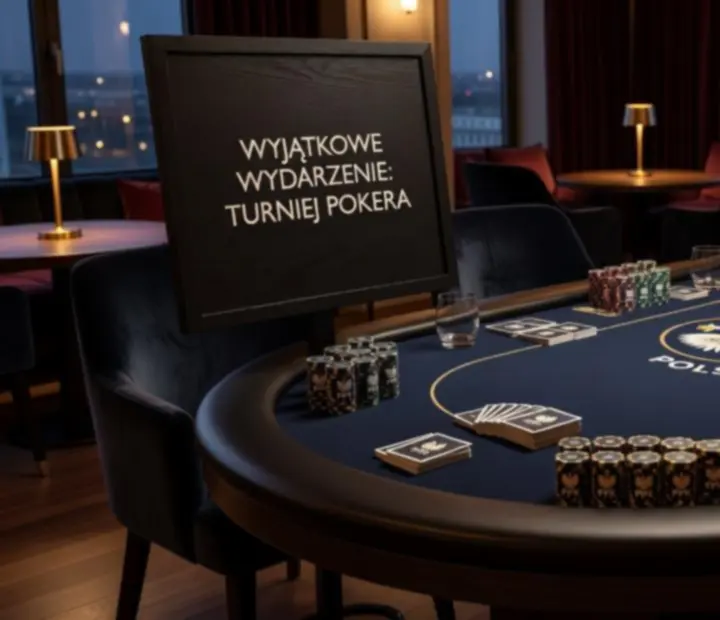 Brandowany stół pokerowy z logotypem firmy i dopasowanymi dekoracjami