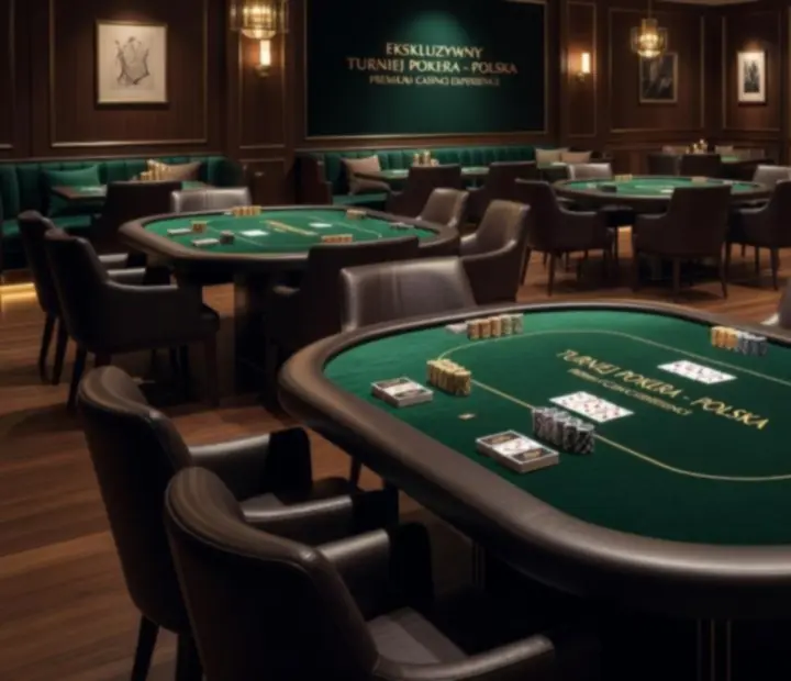Eleganckie stoły pokerowe przygotowane na wieczór eventowy w restauracji