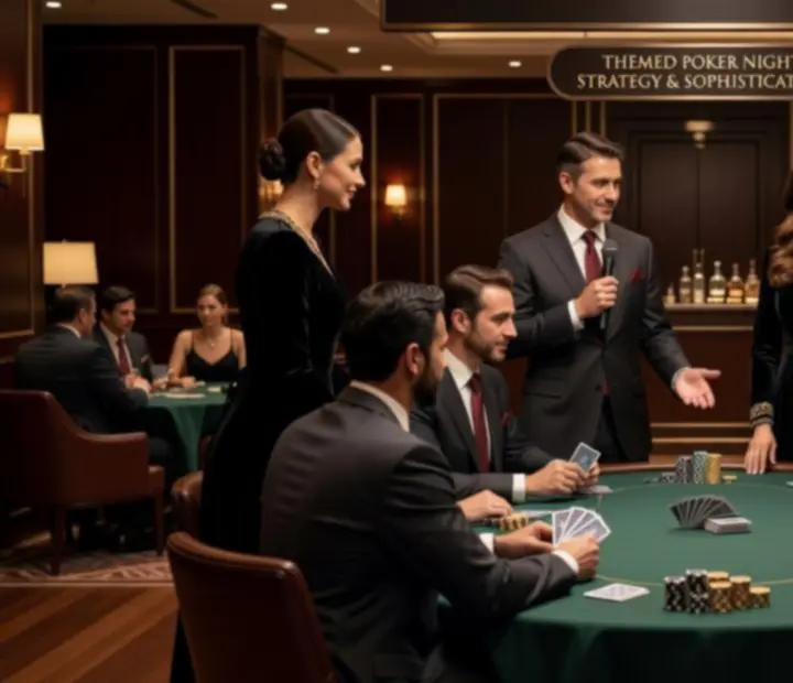 Profesjonalni hostowie prowadzący elegancki wieczór pokerowy dla gości